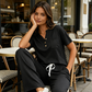 Set de 2 piese: Top și Pantaloni Tricotați cu Nervuri pentru Femei