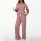 Set de 2 piese: Top și Pantaloni Tricotați cu Nervuri pentru Femei