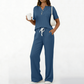 Set de 2 piese: Top și Pantaloni Tricotați cu Nervuri pentru Femei