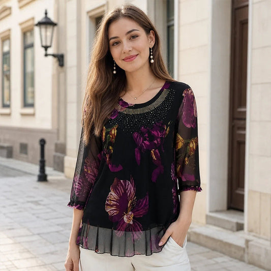Bluză de damă din șifon cu imprimeu floral