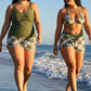 Costum de baie tip tankini pentru femei, set 3 piese cu pantaloni scurți