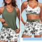 Costum de baie tip tankini pentru femei, set 3 piese cu pantaloni scurți