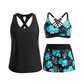 Costum de baie tip tankini pentru femei, set 3 piese cu pantaloni scurți