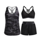 Costum de baie tip tankini pentru femei, set 3 piese cu pantaloni scurți