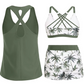 Costum de baie tip tankini pentru femei, set 3 piese cu pantaloni scurți