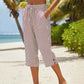 Pantaloni Capri din bumbac și in, cu dungi, pentru femei, cu buzunare