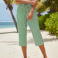 Pantaloni Capri din bumbac și in, cu dungi, pentru femei, cu buzunare