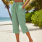 Pantaloni Capri din bumbac și in, cu dungi, pentru femei, cu buzunare