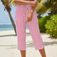 Pantaloni Capri din bumbac și in, cu dungi, pentru femei, cu buzunare