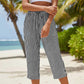 Pantaloni Capri din bumbac și in, cu dungi, pentru femei, cu buzunare