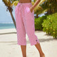 Pantaloni Capri din bumbac și in, cu dungi, pentru femei, cu buzunare