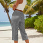 Pantaloni Capri din bumbac și in, cu dungi, pentru femei, cu buzunare