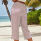 Pantaloni Capri din bumbac și in, cu dungi, pentru femei, cu buzunare