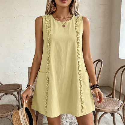 Rochie elegantă pentru femei, fără mâneci, cu volane