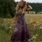 Rochie Maxi Vintage cu Decolteu în V și Flori pentru Femei
