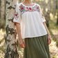 Women Casual Loose Embroidery Breathable  Fit Top