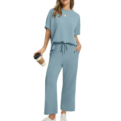 Set de bluză și pantaloni casual din material moale pentru femei