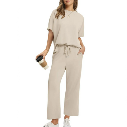 Set de bluză și pantaloni casual din material moale pentru femei