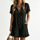 Women's Short Sleeve Button Up Romper with Pockets