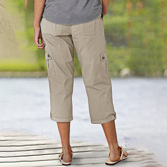 Pantaloni capri casual de tip cargo, cu mai multe buzunare, în culori uni