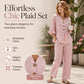 Women's Plaid Ruffle Sleeve V-Neck Top & Pants Set