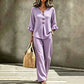 Women's Plaid Ruffle Sleeve V-Neck Top & Pants Set