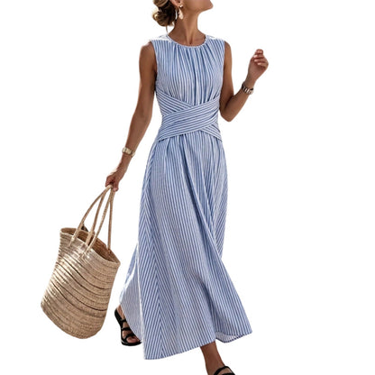 👗 Rochie Maxi Casual cu Dungi, Fără Mâneci pentru Femei