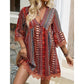 👗 Rochie de damă, tip mini, cu imprimeu boem și decolteu în V