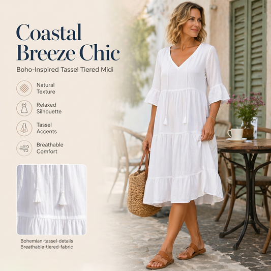 Rochie de vară pentru femei, tip A, cu volane și ciucuri
