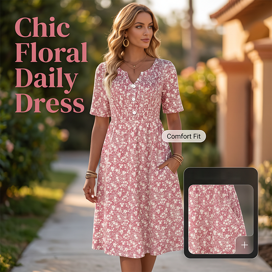 Rochie casual pentru femei, cu decolteu în V, imprimeu și buzunare