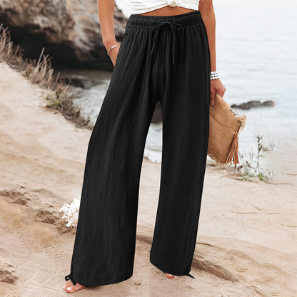 Pantaloni casual pentru femei, cu talie înaltă și picior larg