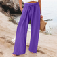 Pantaloni casual pentru femei, cu talie înaltă și picior larg