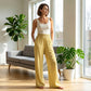 Pantaloni pentru femei cu talie elastică și model carouri cu dungi