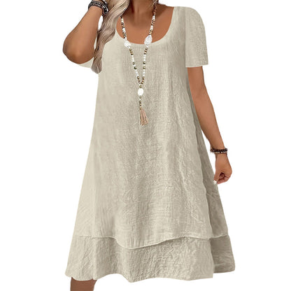 Rochie de damă, lejeră, cu mânecă scurtă, croială largă