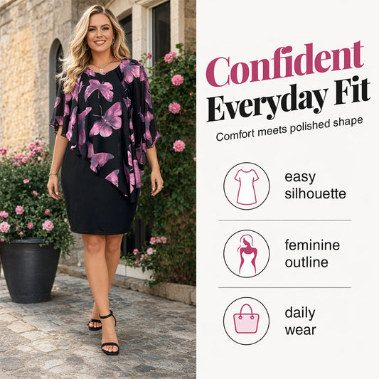 Rochie bodycon cu imprimeu floral și pelerină pentru femei