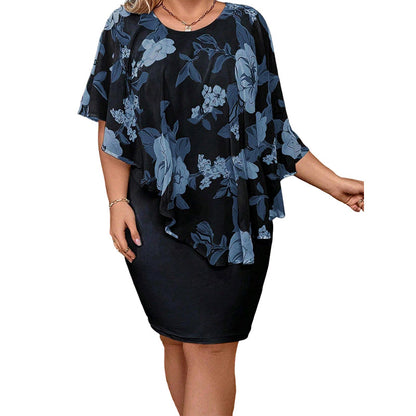 Rochie bodycon cu imprimeu floral și pelerină pentru femei
