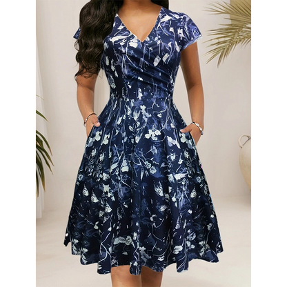 Rochie elegantă pentru femei, cu imprimeu și buzunare