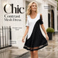 Women's Color-Block Crew-Neck Midi Dress with Mesh Hem