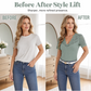 ✨ 👚😍 Bluză Femei Slim Fit Decolteu În V Dantelă Scallop Mânecă Scurtă – Elegantă În 6 Culori ✨