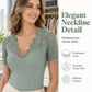 ✨ 👚😍 Bluză Femei Slim Fit Decolteu În V Dantelă Scallop Mânecă Scurtă – Elegantă În 6 Culori ✨