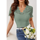 ✨ 👚😍 Bluză Femei Slim Fit Decolteu În V Dantelă Scallop Mânecă Scurtă – Elegantă În 6 Culori ✨