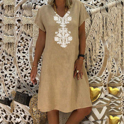 👗 Rochie pentru femei cu imprimeu, decolteu în V, lungime până la genunchi