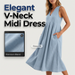 👗 Rochie midi casual pentru femei, cu decolteu în V și fără mâneci