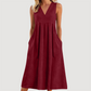 👗 Rochie midi casual pentru femei, cu decolteu în V și fără mâneci