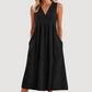 👗 Rochie midi casual pentru femei, cu decolteu în V și fără mâneci