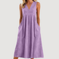 👗 Rochie midi casual pentru femei, cu decolteu în V și fără mâneci