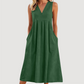 👗 Rochie midi casual pentru femei, cu decolteu în V și fără mâneci