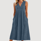 👗 Rochie midi casual pentru femei, cu decolteu în V și fără mâneci