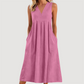 👗 Rochie midi casual pentru femei, cu decolteu în V și fără mâneci