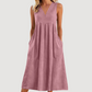 👗 Rochie midi casual pentru femei, cu decolteu în V și fără mâneci